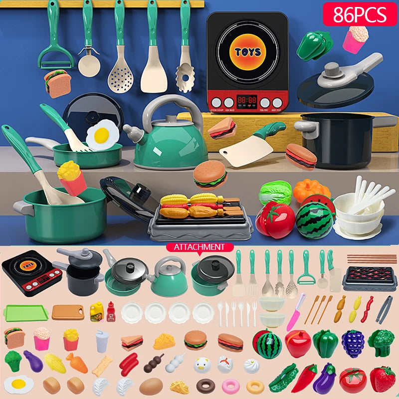 Kids Kitchen Toy Set - Pretend to play with cooking POTS, stoves and other food toys - for boys and girls ages 3-6!